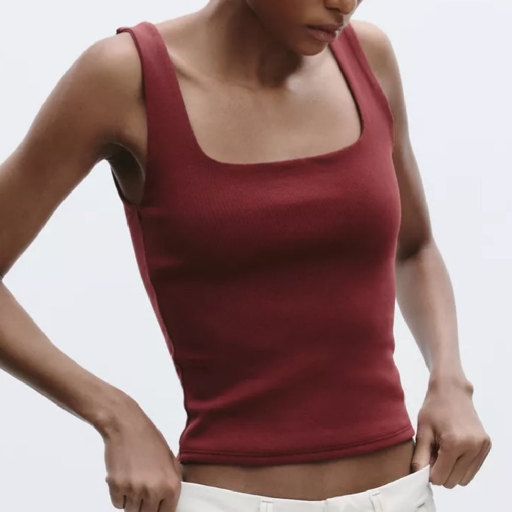 BNWT ZARA BURGUNDY SQUARE NECK TOP